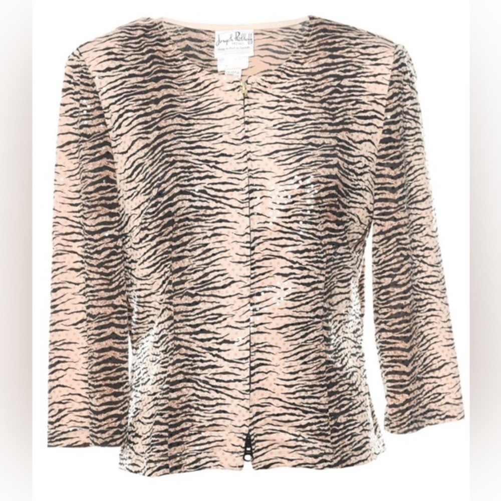 Vintage Joseph Ribkoff size 6 Front Zip Sequin Top - Picture 4 of 16